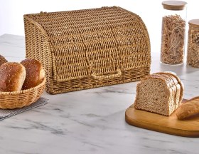 Resim Doğal Rattan Ekmek Kutusu - Kapaklı Mutfak Düzenleyici Ekmeklik Açık Kahverengi 