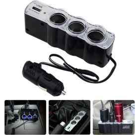 Resim 3 Port + 1 USB Oto Araç Çakmaklık Çoğaltıcı Çoklayıcı Hub 