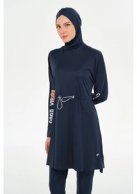 Resim Rozamay 253132 Opal Lacivert Tam Boy Lycralı Dijital Desen Tesettür Mayo Lacivert 
