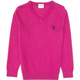 Resim U.S. Polo Assn. Kız Çocuk Fuşya V Yaka Basic Kazak 50316777-VR023 