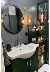 Resim 60 Cm Çap Banyo & Makyaj Aynası Yuvarlak Antre Hol Koridor Duvar Salon Mutfak Ofis Dekoratif Ayna - Siyah Siyah 