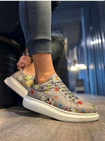 Resim Shoecide Yüksek Taban Renkli Baskılı Günlük Ayakkabı 046 Gri Gri 