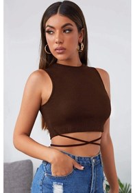 Resim İmoda Kadın Kahverengi Çapraz Bağlamalı Crop Top Büstiyer Çok Renkli 