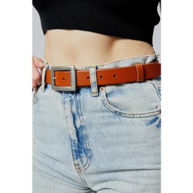 Resim Hakiki Deri Kadın Kemeri 3cm Eskitme Toka Taba 