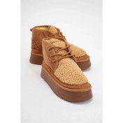 Resim Luvi Tyson Taba Süet Kürklü Kalın Taban Bağcıklı Kadın Spor Bot 