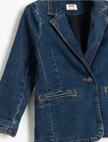 Resim Koton Pamuklu Uzun Kollu Cep Detaylı Kruvaze Yaka Denim Ceket Koyu İndigo 5skg20023ad Dark Indigo Koyu İndigo 