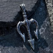 Resim 1 adet Moda Klasik Trendy İskandinav Viking Amulet Gümüş Rengi Poseidon Üçpençe Kolye Erkekler için Kişilik Hip-Hop Takı 