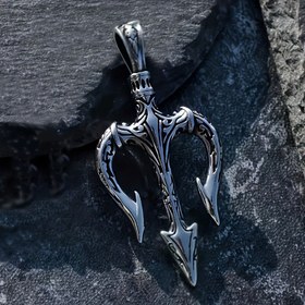 Resim 1 adet Moda Klasik Trendy İskandinav Viking Amulet Gümüş Rengi Poseidon Üçpençe Kolye Erkekler için Kişilik Hip-Hop Takı 