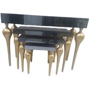 Resim Dresuar-Zigon TOMBUL Model Kayın Torna MDF tabla Parlak GOLD renk Boya İskelet Füme cam Kaplam El Yapım Füme 