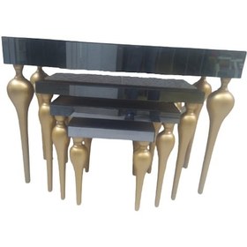 Resim Dresuar-Zigon TOMBUL Model Kayın Torna MDF tabla Parlak GOLD renk Boya İskelet Füme cam Kaplam El Yapım Füme 