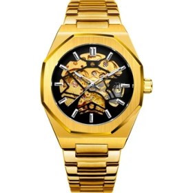 Resim Hanyang Glod Siyah Forsining Klasik Şeffaf Moda Tasarımcısı Mavi Paslanmaz Çelik Iş Otomatik Mekanik Bilek Saatleri Üst Marka Lüks (Yurt Dışından) 