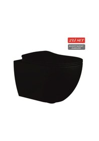 Resim Creavit Free Asma Klozet Fe320.sm Mat Siyah + Duck Yavaş Kapanan Kapak Mat Siyah 2'li Set Siyah 