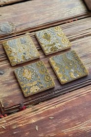 Resim Oscar Stone Decor Baskılı Doğaltaş Bardak Altlığı 4'Lü Set Desen Tile 4Dsn-154 