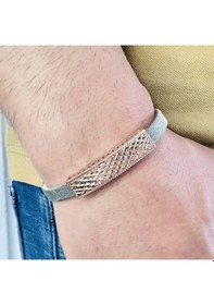 Resim Gümüş Erkek Bileklik 14k Rose Altın Kaplama ,ışıltılı Desen Gümüş 