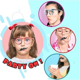 Resim Pipetli Parti Gözlüğü - Çocuk Ve Yetişkin Bıyıklı Pipet Gözlük Pembe Renk 18x14 Cm 1 