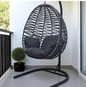 Resim Armut Salıncak Tek Kişilik Makrome Ip Örgü Bahçe Balkon Ev Salıncağı Gri 