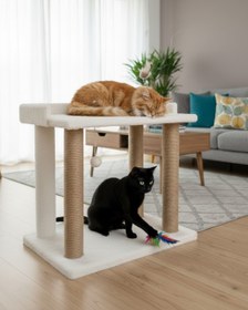 Resim Reyo Pet Teraslı Yataklı Ponponlu Kedi Tırmalaması Beyaz 