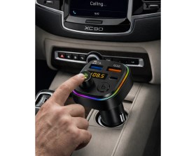 Resim Surtech Fm Transmitter Cihazı Araç Bluetooth Dönüştürücü Rgb Işıklı Qc 3.0 Hızlı Şarj Çakmaklık Araç Kiti 