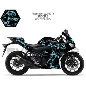 Resim Yamaha R25 2019-2024 Kaplama Sticker Şimşek Yıldırım Motor Kaplama Modeli Hazır Kit 2019 / 2023 Uyumlu Mavi 