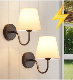 Resim Modern Tasarım Aplik Siyah Gövde Krem Abajur Elektrikle Çalışır Siyah 