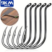 Resim 100 Adet 9KM DWLIFE Ahtapot Balıkçılık Kancaları - Yüksek Karbon Çelik Ofset Gagası, Kapalı Göz ve Tüylü Siyah Kanca Tuzlu Su Tatlısu İçin, Kesme Yem & Canlı Yem Balıkçılık Rigleri, Yuvarlak Eğik Tasarım | Dayanıklı Balıkçılık Malzemeleri 