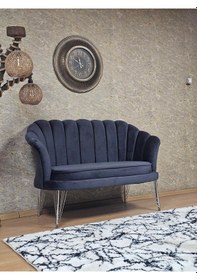 Resim Zafir İkili İstiridye Krom Kaplama Telli Ayak Çay Seti Koltuk Tekli Berjer , İkili Berjer Koltuk Füme 