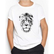 Resim Lion Face Beyaz Çocuk Tişört Beyaz 