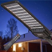 Resim Yeni Çift Taraflı Şarj Edilebilir Güneş Enerjili Sokak Lambası, Uzaktan Kumandalı 7000K Yüksek Güçlü Süper Parlak Dış Mekan Aydınlatma, LED Işıklı Alacakaranlık'tan Şafağa Solar Bahçe Lambası, Uzun Pil Ömrü Sensörlü Duvar Lambası 