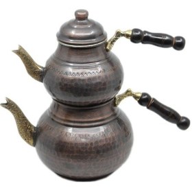 Resim Antepsepeti Bakır Eskitme Çekiçli Model Çaydanlık Koyu Kahverengi 