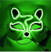Resim Hombey Halloween Parti Led Işıklı Tilki Yüz Maskesi - 4 Modlu Sabit, Yavaş Flash, Hızlı Flash Pvc Cosplay Maske - Floresan Yeşil Işık Pil Yok 
