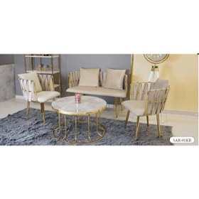 Resim Yuvaset Home MİM Gold - Krem Kemerli Sarmaşık Çay Seti 