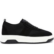 Resim Men's Black Leather Detailed Lace Up Fabric Sneaker Derimod