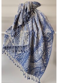 Resim Jakarlı Müslin Peştemal-yaprak Desen-90x170 Cm Indıgo Indigo 