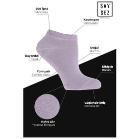 Resim Saysez Bambu Kadın Patik Düz Lila Açık Mor Çorap Dikişsiz Premium Kutulu 6'lı Paket Renkli 