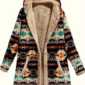 Resim Avrupa ve Amerikan Kadın Sıcak Peluş Baskılı Kapüşonlu Sweatshirt Ceket Rahat Mont 