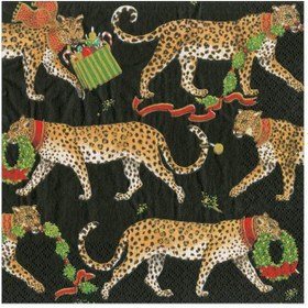 Resim Yılbaşı Temalı Leopar Desenli Yemek Peçetesi 