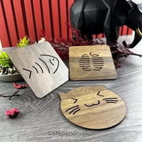 Resim HAPPENS Nihale 3'lü Ahşap Tencere Tava Çaydanlık Altlığı Nihale Seti Bardak Kupa Çay bardağı altlığı 11 cm 