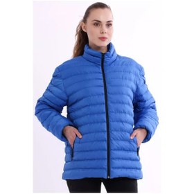 Resim İçi Astarlı Su Ve Rüzgar Geçirmez Cepli Kadın Mont Saks Mavisi 