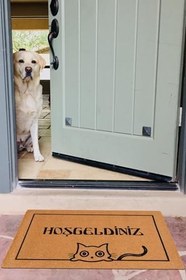 Resim Hoşgeldiniz, Kedi Desenli, Desenli Kapı Önü paspası, çeyiz paspas, ev hediyesi, dekoratif paspas 