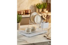 Resim Feyza Design Paslanmaz Çift Katlı Tezgah Üstü Bulaşıklık Sepeti 