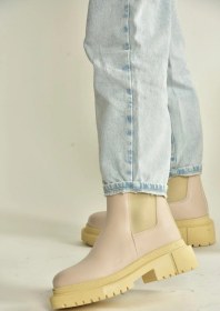 Resim Fox Shoes V652649009 Bej Lastik Detaylı Kalın Tabanlı Kadın Bot Bej-suni Deri 