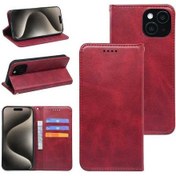 Resim Prestigegoods 7 Manyetik Emişli Kartlık Dana Derisi Iphone 16 Uyumlu Kılıfı Bordo Bordo 