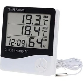 Resim 5DM Iç ve Dış Ortam Sıcaklığını Ölçebilen LCD Ekran Saat Göstergeli Alarmlı Nem Ölçer Termometre 
