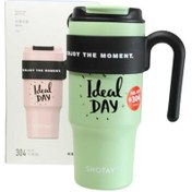 Resim Shotay ST-8917 Çift Kullanım Pipetli/Rahat İçim Yeşil 1000ml Çelik Matara 