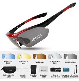 Resim Schulzz Rockbros Polarize %100 Uv Korumalı Kırmızı 5 Lensli Bisiklet Spor Dağ Kayak Gözlüğü 