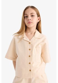 Resim DeFacto Kız Çocuk Cropped Fit Keten Kısa Kollu Gömlek D7638A825SMER42 