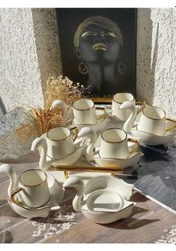 Resim Kapris 6 Kişilik Kuğu Model Kahve Fincanı Takımı 4291 