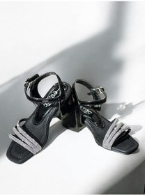 Resim Kız Çocuk Taşlı Üç Bantlı Tasarım Topuklu Abiye Ayakkabı-15744 Siyah 