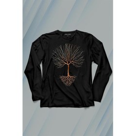 Resim Kendim Seçtim Nature Hayat Ağacı Kuru Ağaç Kökü Uzun Kollu Tişört Baskılı Çocuk T-Shirt 