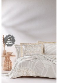 Resim Yataş Lenzy Tek Kişilik Yatak Örtülü Nevresim Takımı Çeyiz Seti Bej 